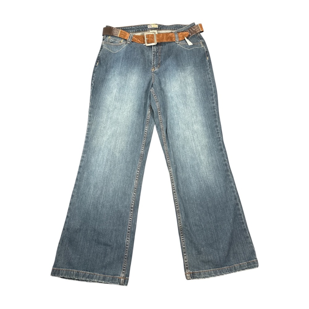 Faded Glory Womens 18W Wide Leg Jeans Medium Wash Embroidered Pockets‎ with Belt